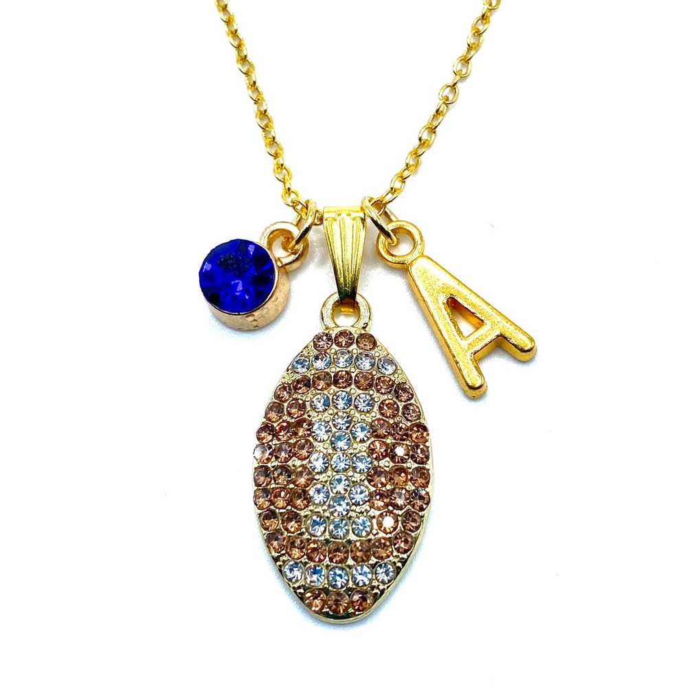Football Necklace Gold Rhinestone - Picture 6 of 7